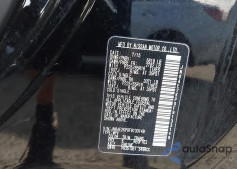2015 Nissan Quest Platinum/S/Sl/Sv from USA, damaged, VIN JN8AE2KP0F9133149